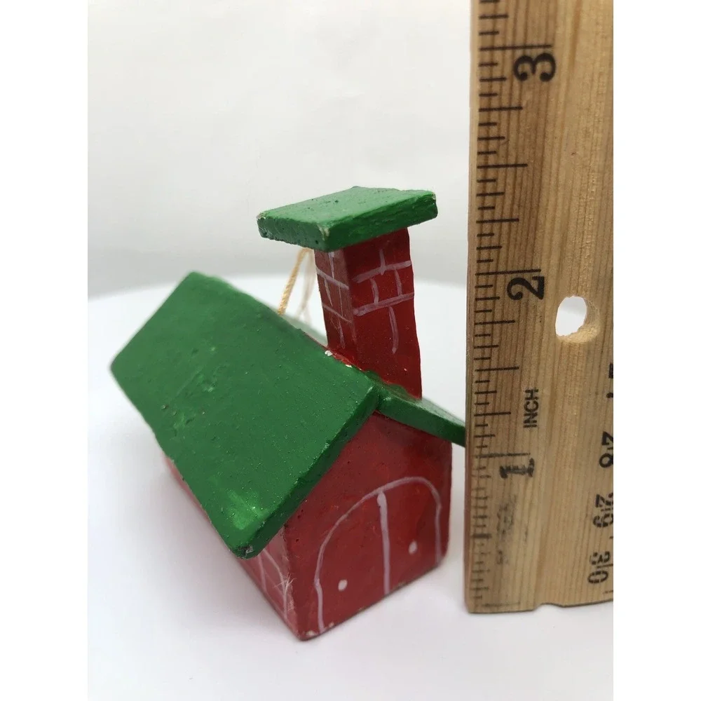 Vintage Wooden Hand Painted Schoolhouse Christmas‎ Ornament 2.5